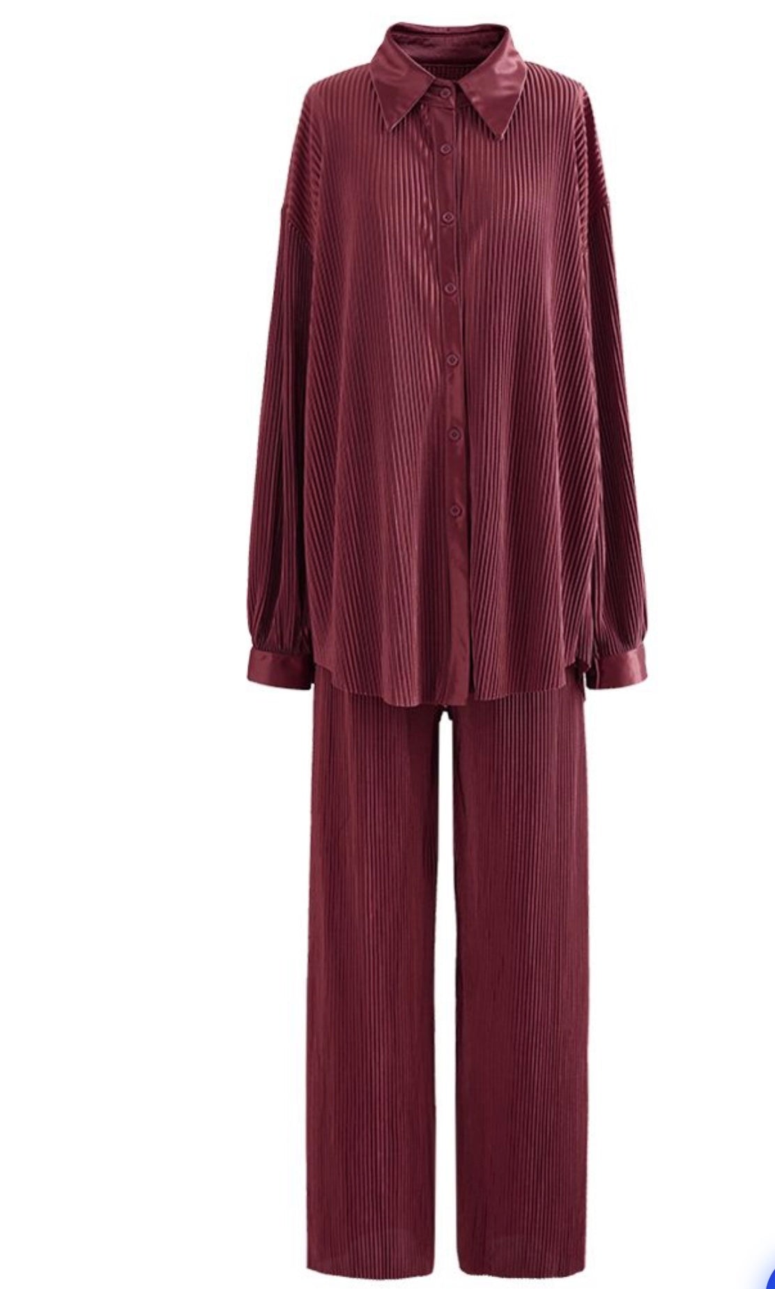 FULL PLEATED PLISSE SHIRT AND PANTS SET