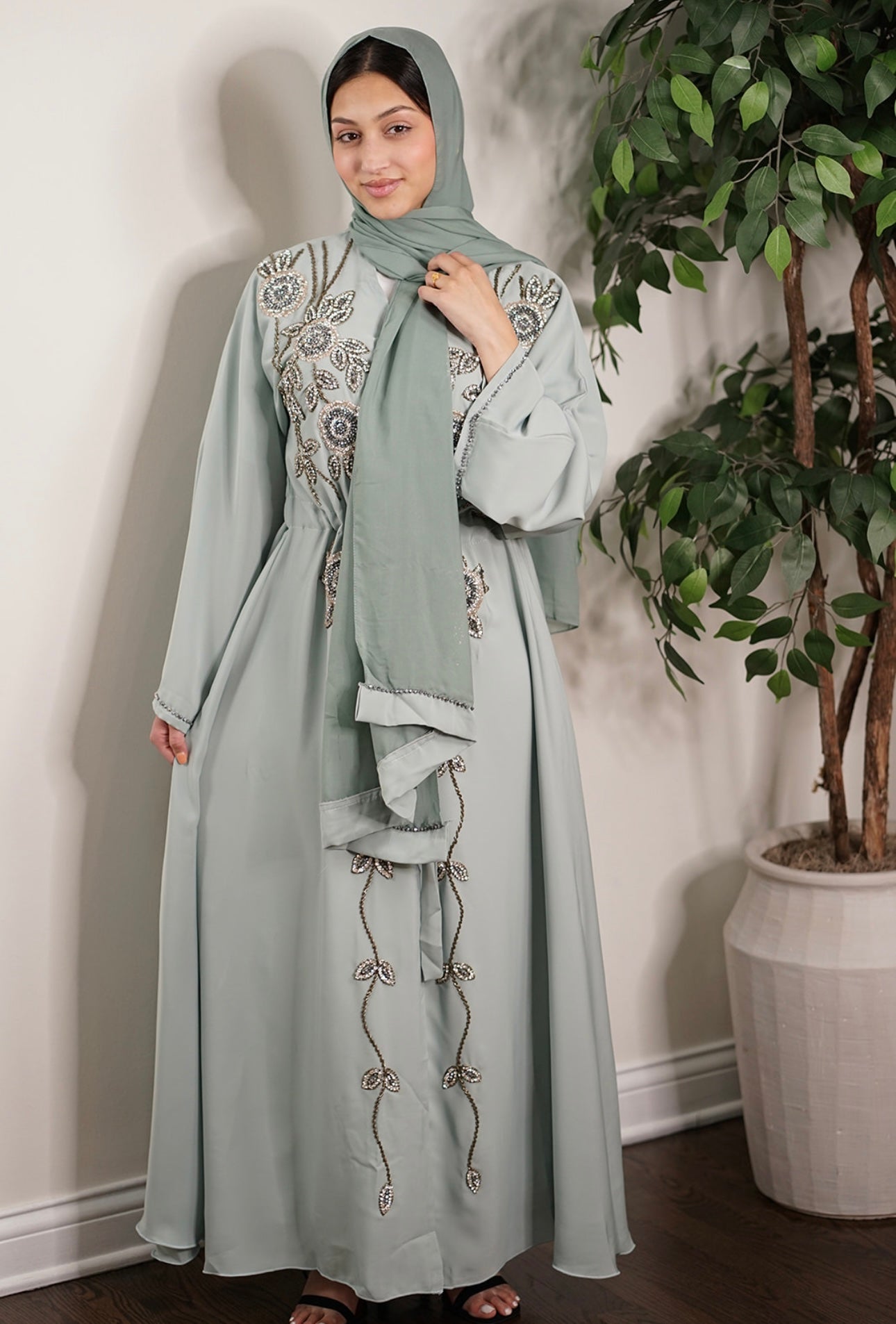 Embellished modest abaya with hijab