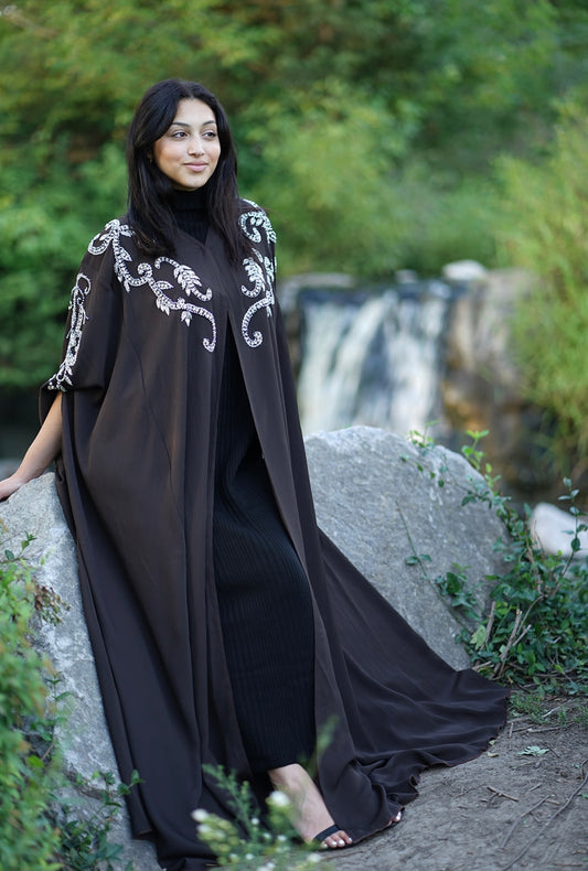 LUXURY BROWN EMBELLISHED CAPE