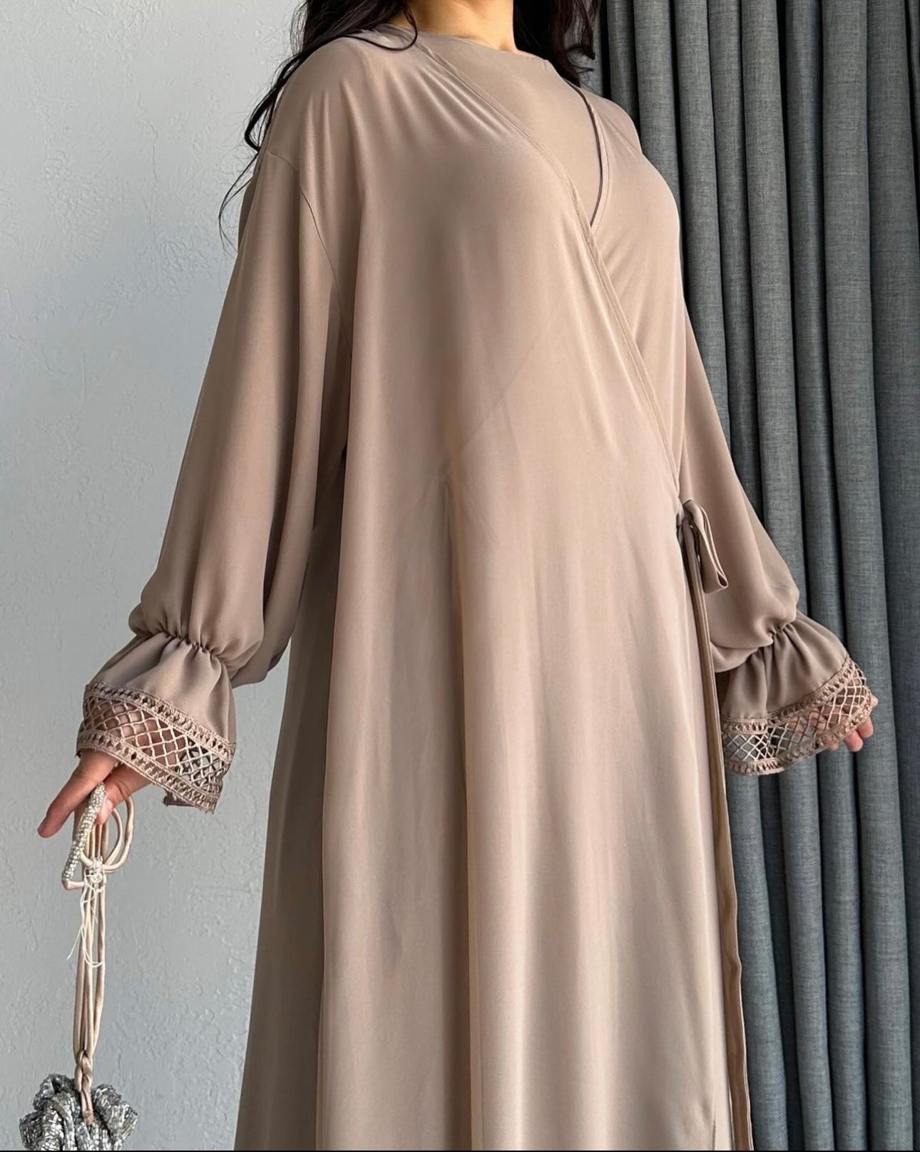 Double Layered Side Tie Up Detail Abaya Dress