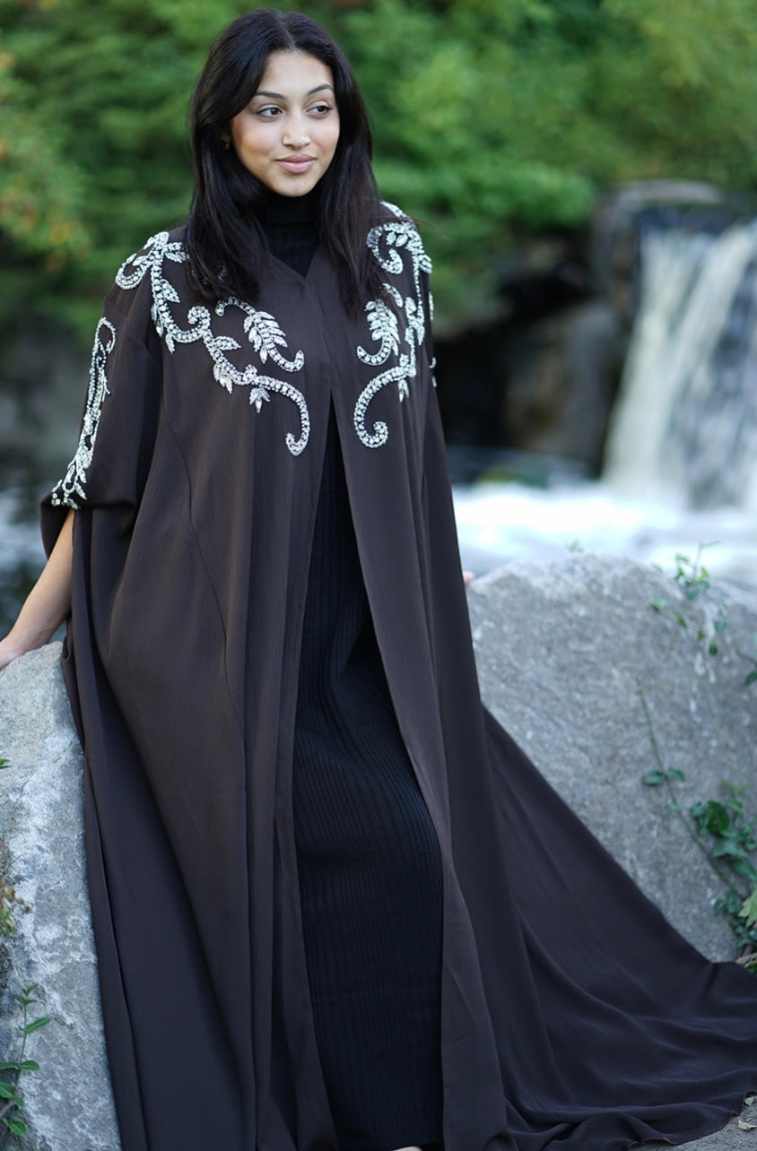 LUXURY BROWN EMBELLISHED CAPE