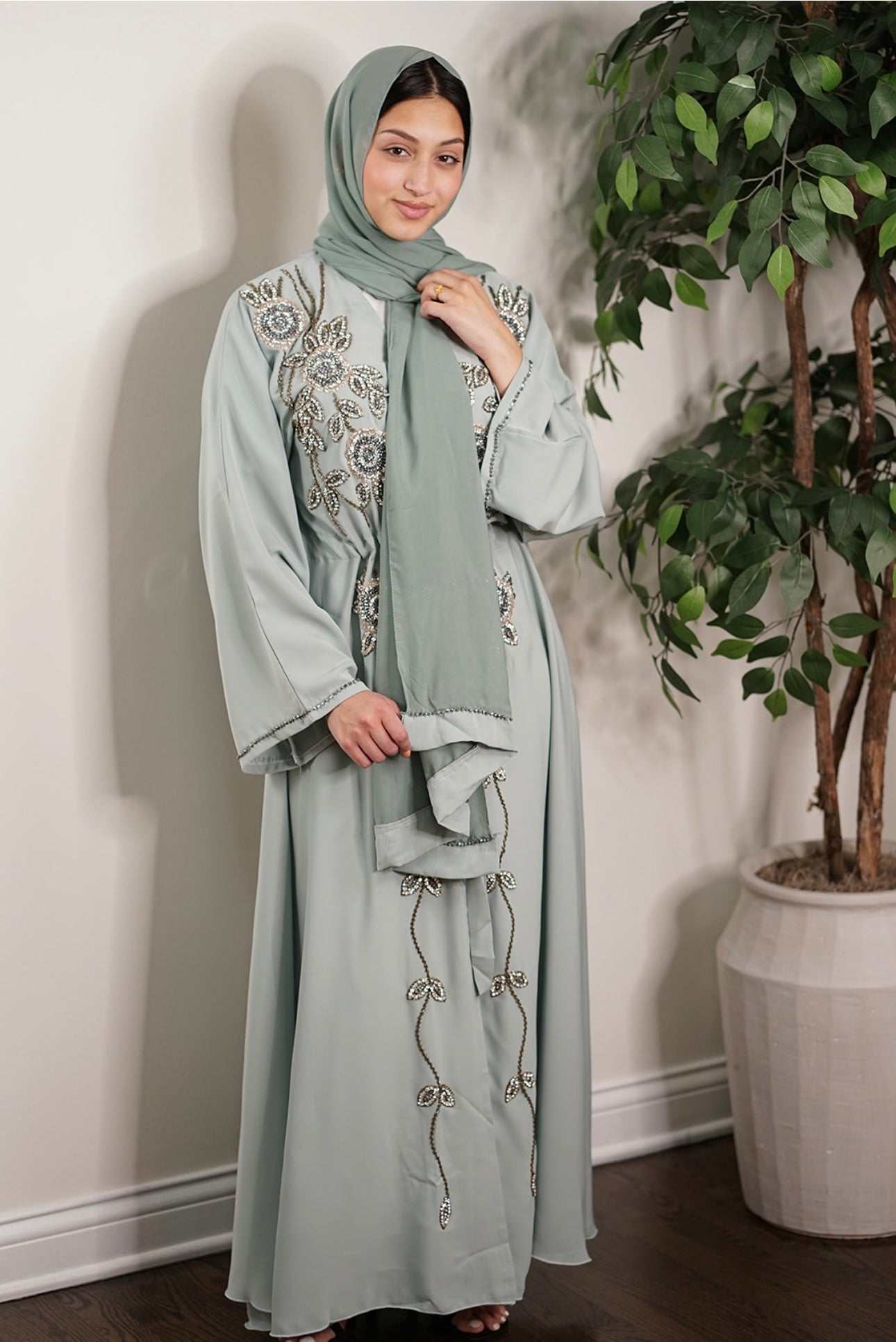 Embellished modest abaya with hijab