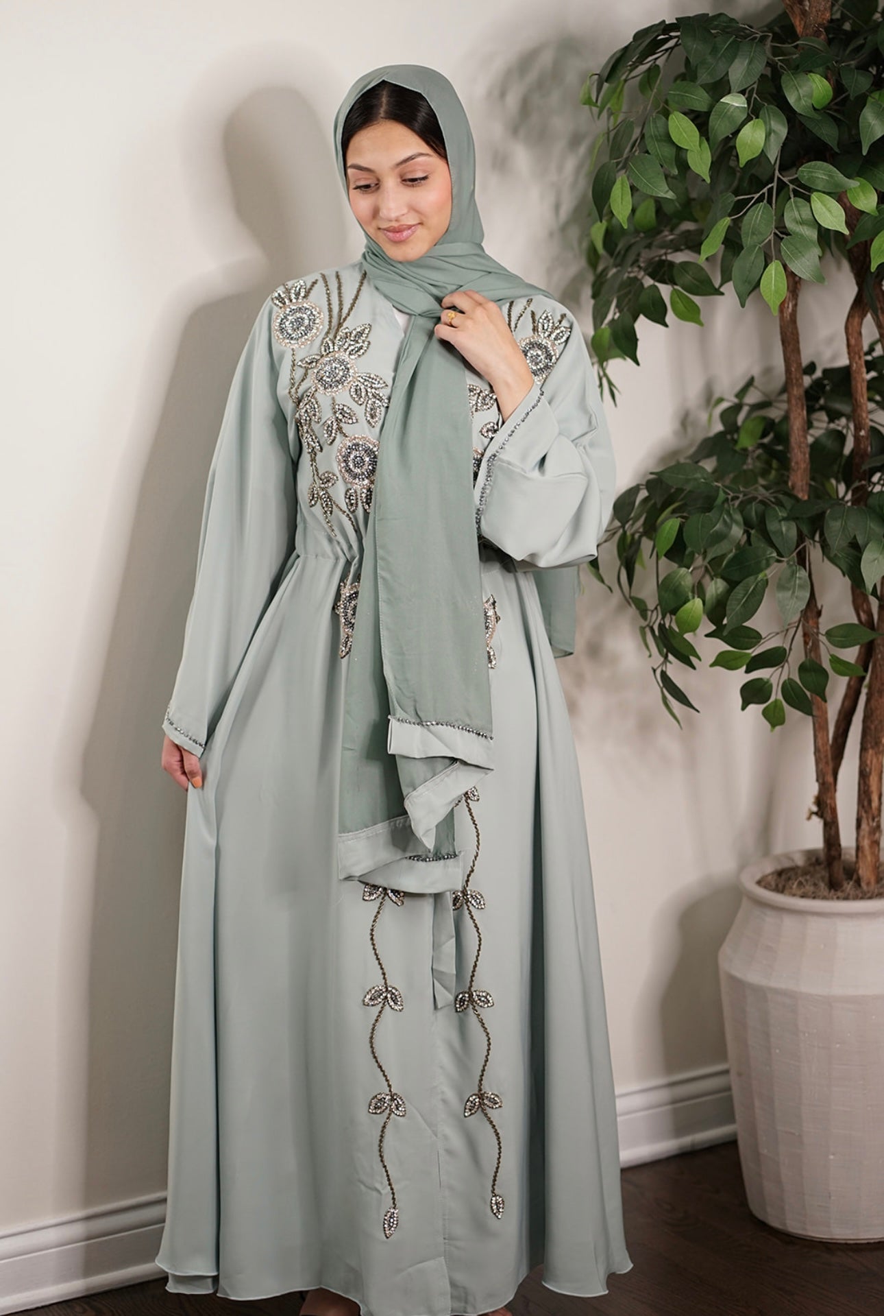 Embellished modest abaya with hijab