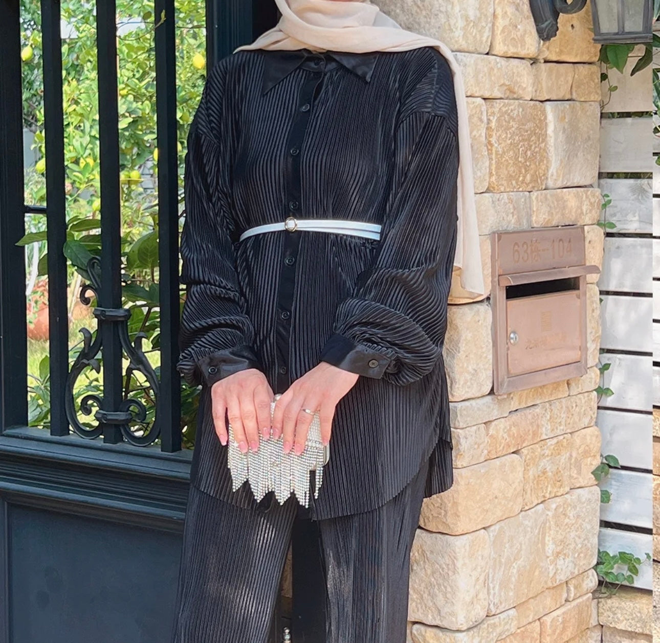 FULL PLEATED PLISSE SHIRT AND PANTS SET