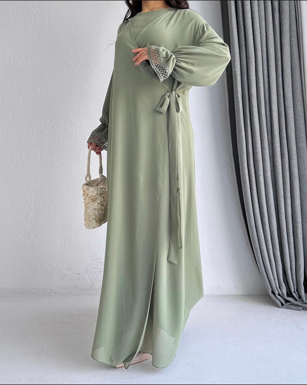 Double Layered Side Tie Up Detail Abaya Dress