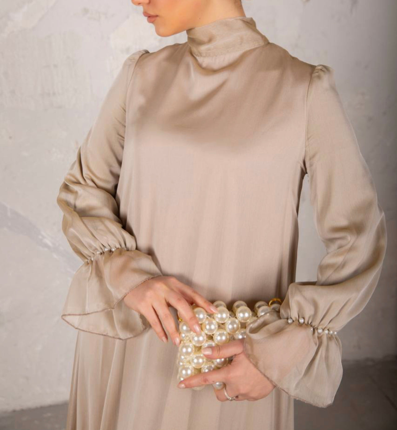 Chiffon Fabric Pearl Dress With Belt