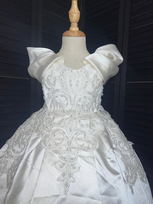Aida Luxury White Beaded lacePuffy Flower Girl Dress