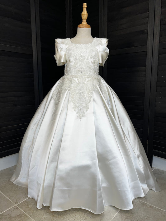 Rudeen Luxury White Lace Puffy Flower Girl Dress