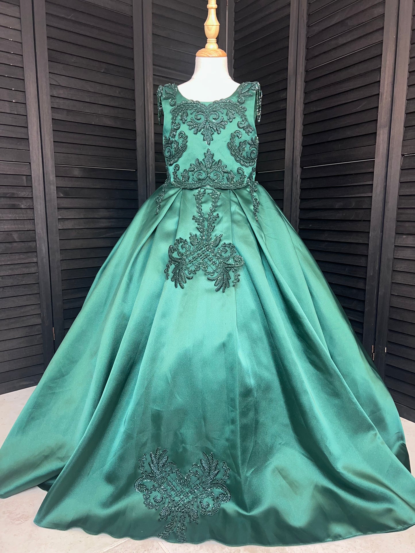 LANA Luxury GREEN Beaded lace Puffy Flower Girl Dress