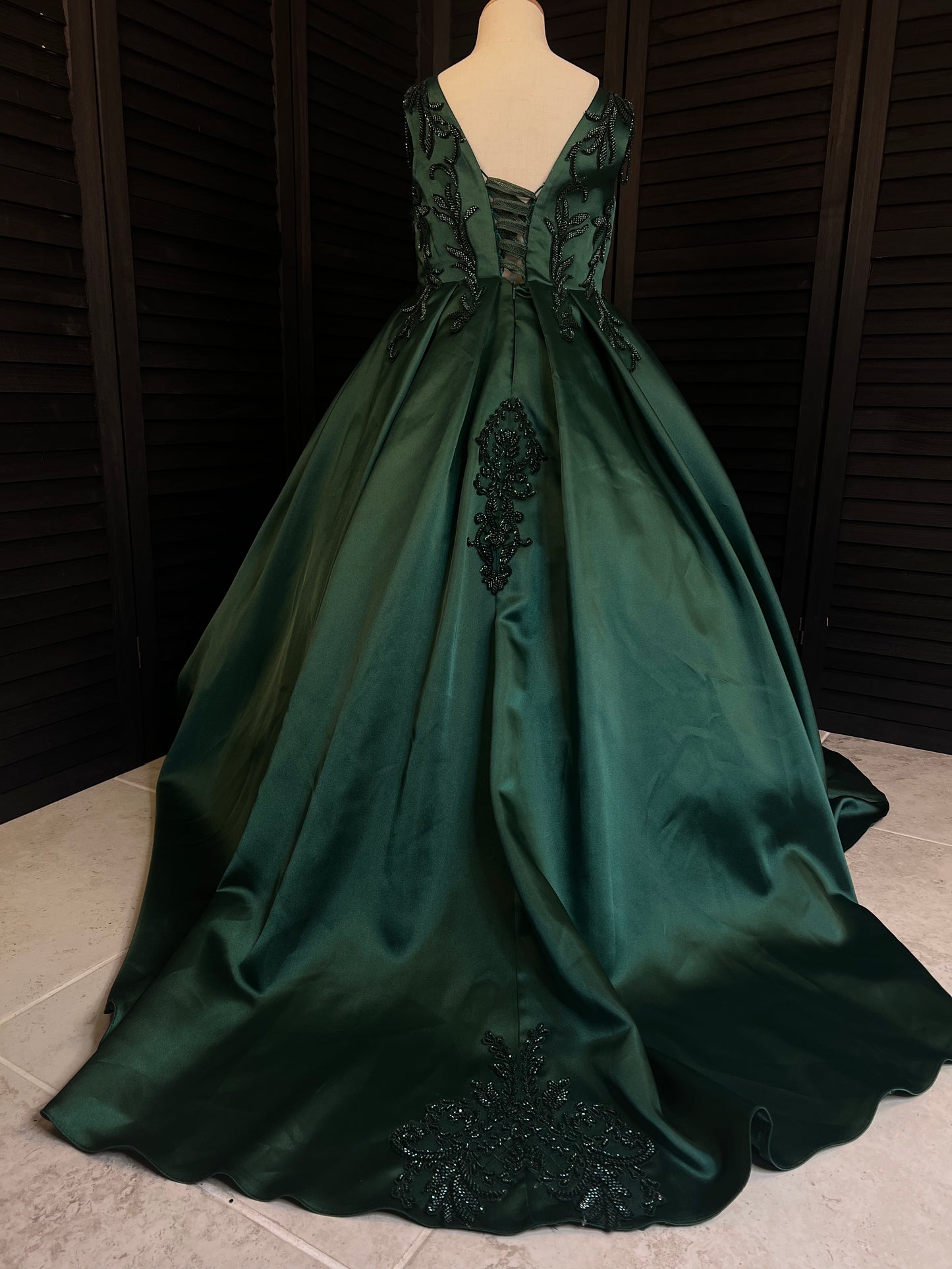 LANA Luxury GREEN Beaded lace Puffy Flower Girl Dress
