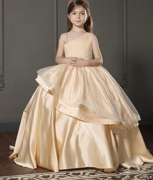 Mona Luxury Golden Puffy Flower Girl Dress
