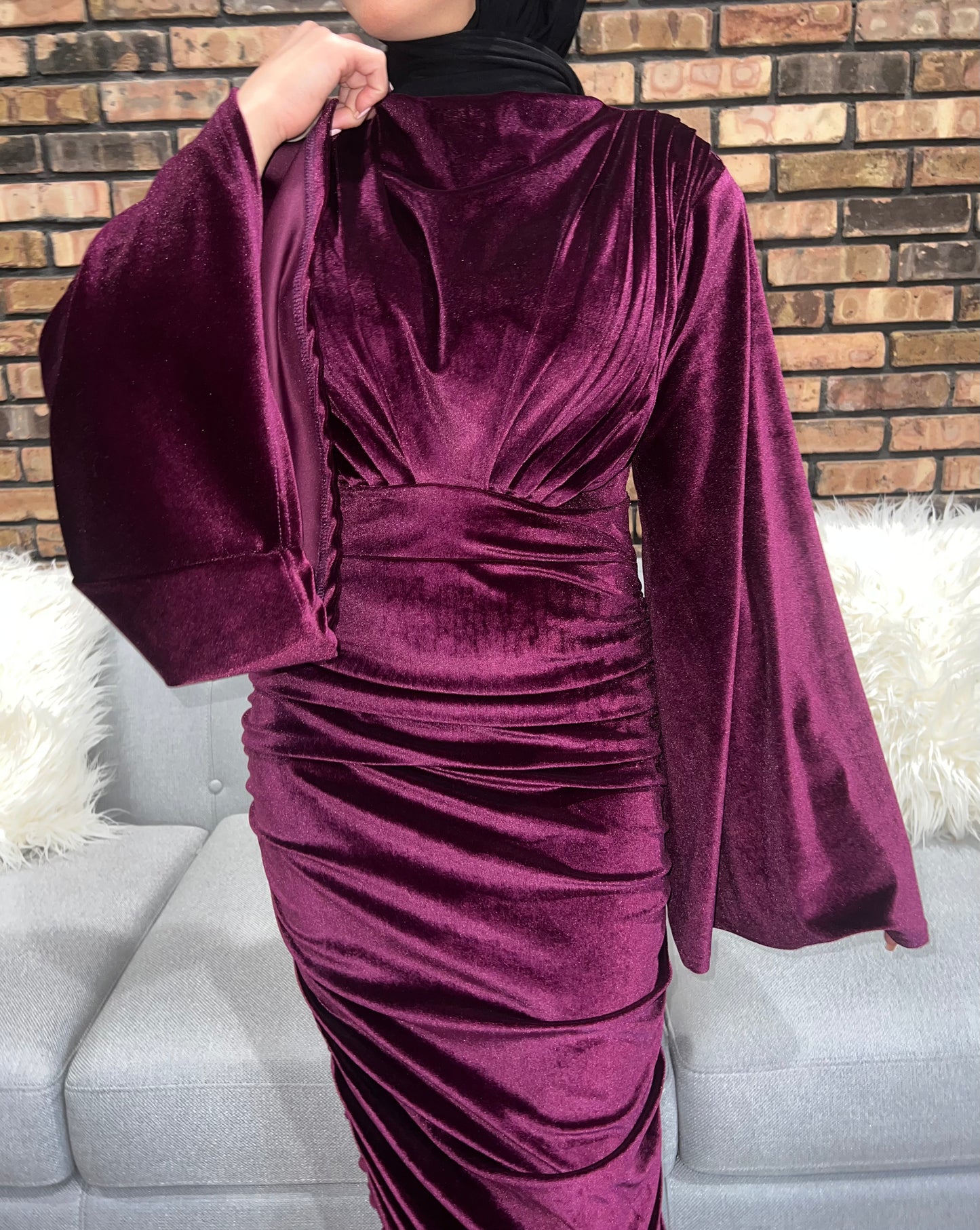 Velvet Maxi Evening Dress with Flare Sleeve