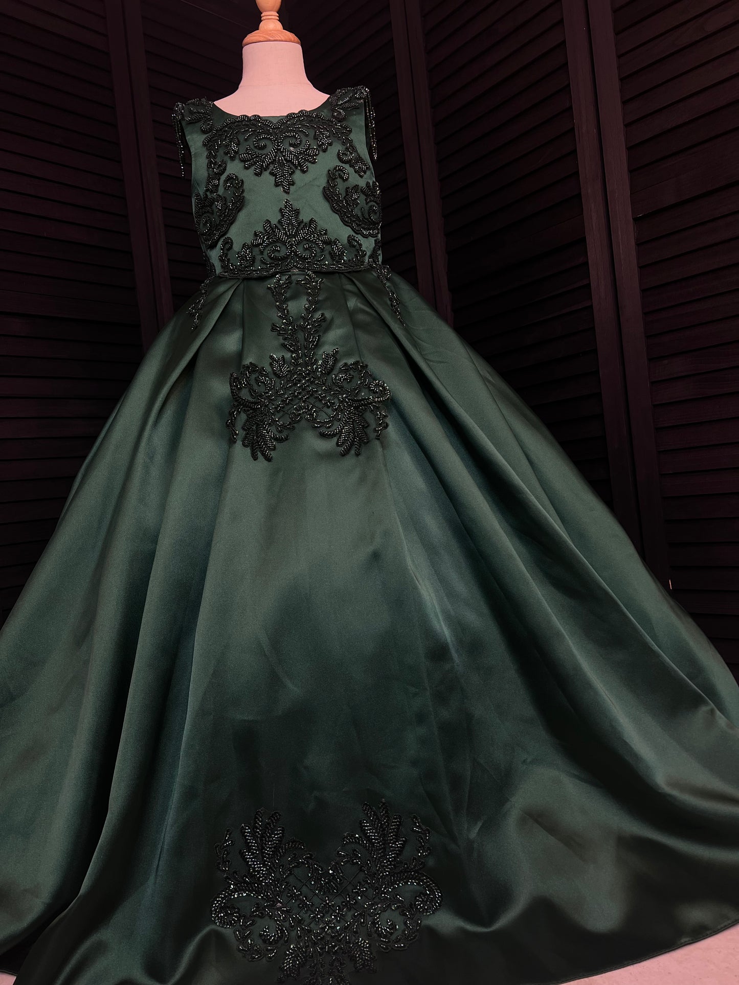 LANA Luxury GREEN Beaded lace Puffy Flower Girl Dress
